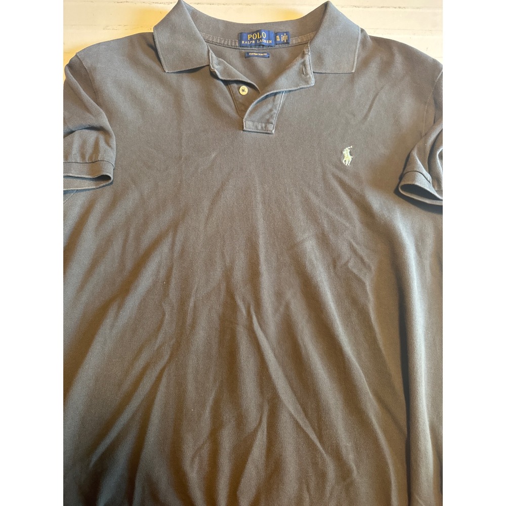 Polo Ralph Lauren Polo Shirt Mens XL Grey Good Custom Slim Fit Short Sleeve Pony